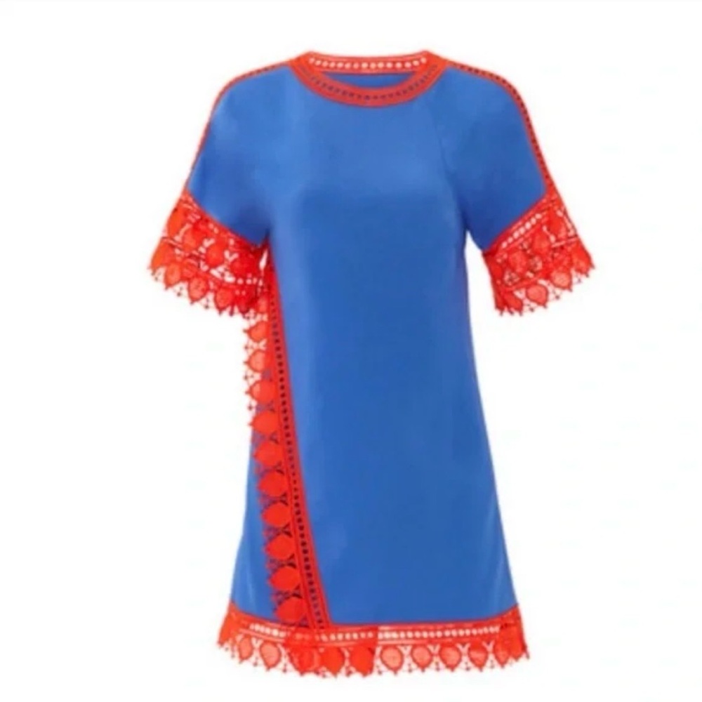 Tory Burch Marissa Runway Blue & Redish Orange Lace Shift Dress Size 2 💙 - Picture 11 of 14